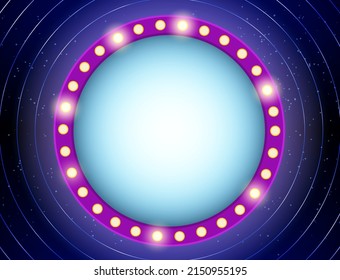 Abstract vector shining blue background with dust and round purple banner for design 
