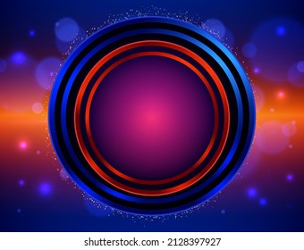 Abstract vector shining blue, orange background with bokeh and round banner for design 

