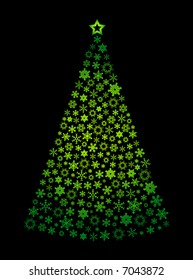 abstract vector shiny christmas tree with snowflakes