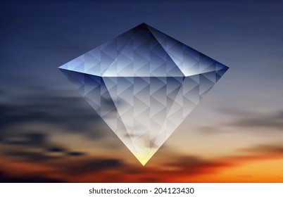 Abstract vector shiny diamond on the sky background