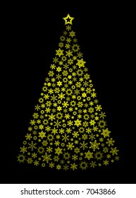 abstract vector shiny golden christmas tree with snowflakes