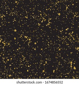 Abstrakte Vektorillustration glänzender, goldener, strukturierter Staub, Flecken mit glänzender Goldfolie auf schwarzem Hintergrund. Goldene Folie glänzt Hintergrund für Weihnachten, Hochzeit, Geburtstagsveranstaltungen