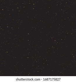 Abstract vector shiny golden textured dust, spots with sparkled gold foil on black background. Golden foil glitter background for Christmas, Wedding, Birthday events