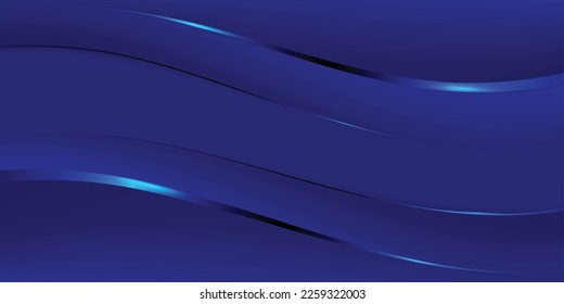 Abstract vector shiny gradient blue wave design element on dark blue background.