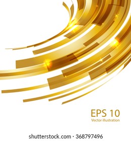 Abstract vector shiny spiral background. Dynamic golden lines.