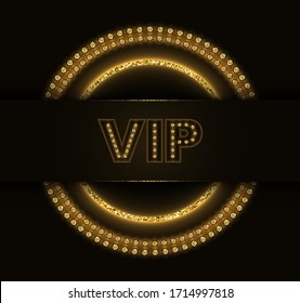 Abstract vector shiny VIP design with golden burning glittering circles on dark background. 