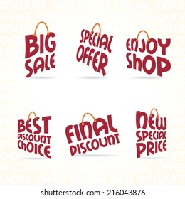Abstract vector shopping bag made from discount text