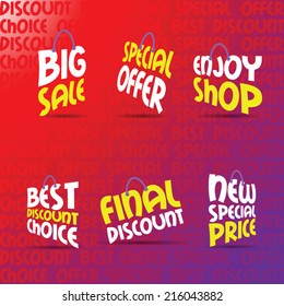 Abstract vector shopping bag made from colorful discount text