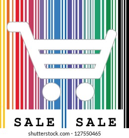 Abstract vector shopping cart and barcode