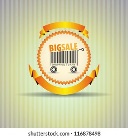 Abstract vector shopping cart made from bar-code - ribbon circle