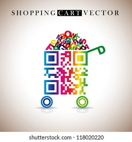 Abstract vector shopping cart made from QR-code