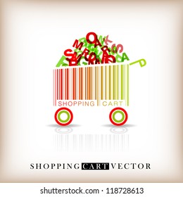 Abstract vector shopping cart made from bar-code