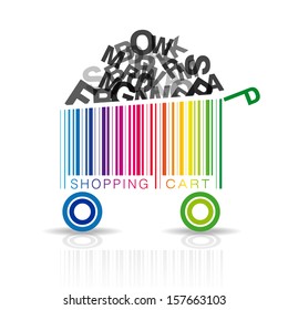 Abstract vector shopping cart made from bar-code
