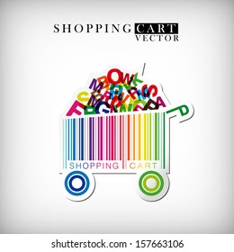 Abstract vector shopping cart sticker made from bar-code