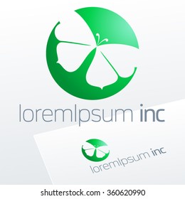 Abstract vector sign with butterfly. Logo for Ecology, Pharmacy, Cosmetic activity