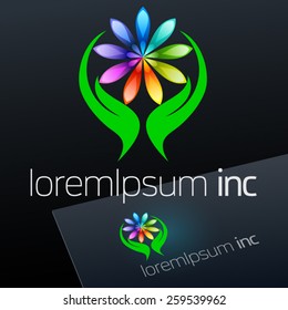 Abstract vector sign with flower. Logo for Cosmetics, Ecology activity
