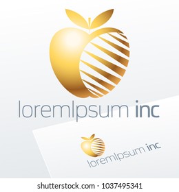 Abstract vector Sign with Golden Apple. Logotype for Business, Fashion, Cosmetics