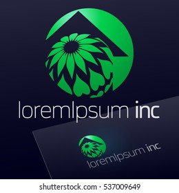Abstract vector sign with green apple. Logotype for Business, Ecology and Cosmetics.