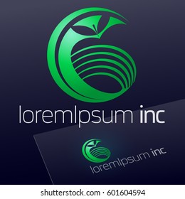 Abstract vector sign with green apple. Logotype for Business, Ecology and Cosmetics.