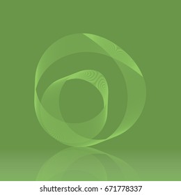 Abstract  vector sign with guilloche. Decorative element of many thin wavy lines color on a green background.