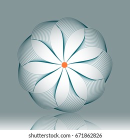 Abstract  vector sign with guilloche. Decorative element of many thin wavy lines color on a gray background.