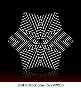 Abstract  vector sign with guilloche. Decorative element of many straight white lines on a black background.