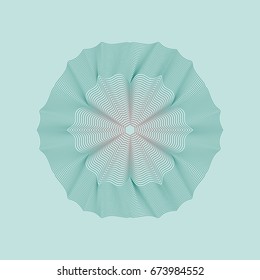 Abstract  vector sign with guilloche. Decorative element of many thin wavy lines color.