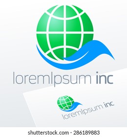 Abstract vector sign with hand and globe. Logotype for Ecology activity 