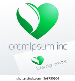 Abstract vector sign with heart. Logo for Ecology, Pharmacy, Cosmetic activity