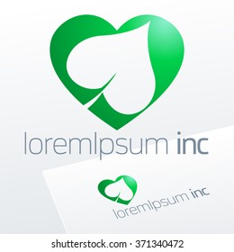 Abstract vector sign with heart. Logo for Ecology, Pharmacy, Cosmetic activity