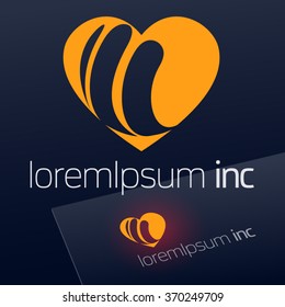 Abstract vector sign with heart on dark Background. Logo for Fashion, Cosmetics