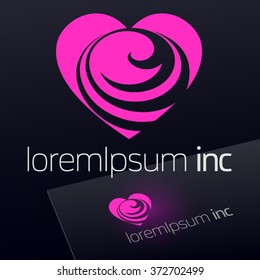 Abstract vector sign with heart on dark Background. Logo for Fashion, Cosmetics