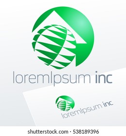 Abstract vector sign. Logo with green house for Business, Ecology and Building activity.