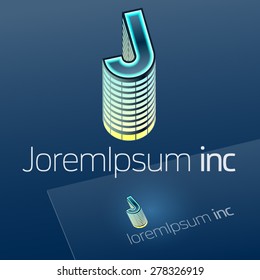 Abstract vector sign. Logotype for Business, Building. Corporation. Letter J