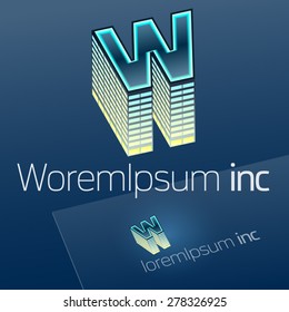 Abstract vector sign. Logotype for Business, Building. Corporation. Letter W