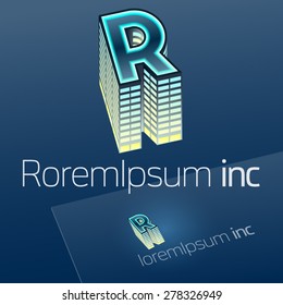 Abstract vector sign. Logotype for Business, Building. Corporation. Letter R