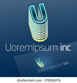 Abstract vector sign. Logotype for Business, Building. Corporation. Letter U