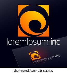 Abstract vector sign on dark Background. Orange Logo for Business, Corporation, Technology