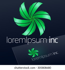 Abstract vector sign on dark Background. Logotype for Ecology, Pharmacy, Cosmetic activity 