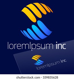 Abstract vector sign on dark background. Logo for Business, Tourism, Travel
