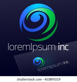 Abstract vector sign on dark Background. Logo for Logotype for Ecology, Pharmacy, Cosmetic activity