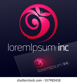 Abstract vector sign with red apple. Logotype for Business, Ecology and Cosmetics.