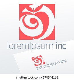 Abstract vector sign with red apple. Logotype for Business, Ecology and Cosmetics.