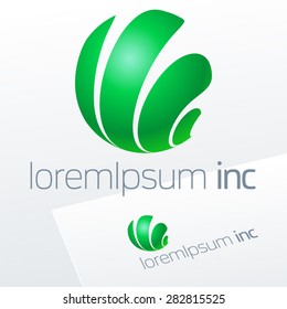 Abstract vector sign in sphere shape. Logotype for Ecology, Pharmacy, Cosmetic activity