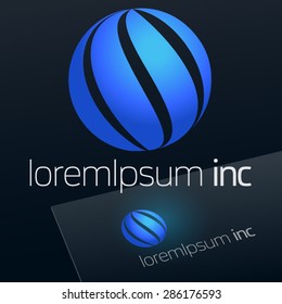 Abstract vector sign in sphere shape on dark Background. Logotype for Business, Technology, Corporation.