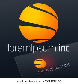 Abstract vector sign in sphere shape on dark Background. Logotype for Business, Technology, Corporation.