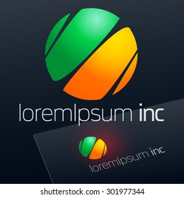 Abstract vector sign in sphere shape. Logo for Business, Media, Technology on dark background