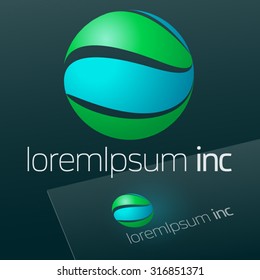 Abstract vector sign in sphere shape on dark Background. Logotype for Ecology, Pharmacy, Cosmetic activity