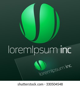 Abstract vector sign in sphere shape on dark Background. Logotype for Ecology, Pharmacy, Cosmetic activity