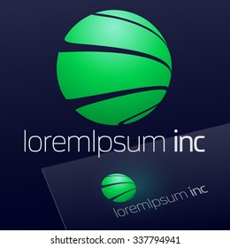 Abstract vector sign in sphere shape on dark Background. Logotype for Ecology, Pharmacy, Cosmetic activity